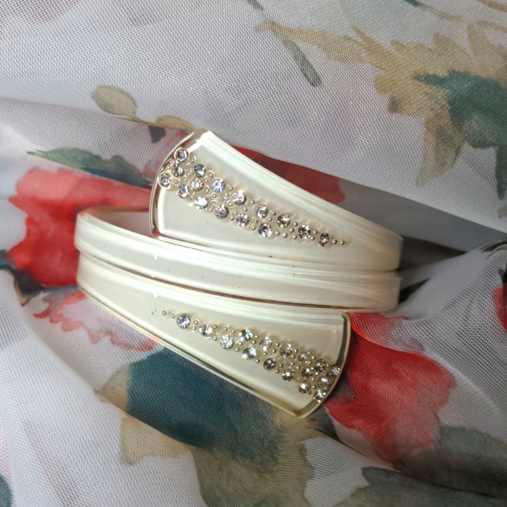 Woman's XL Slip On Bracelet White With Crystal